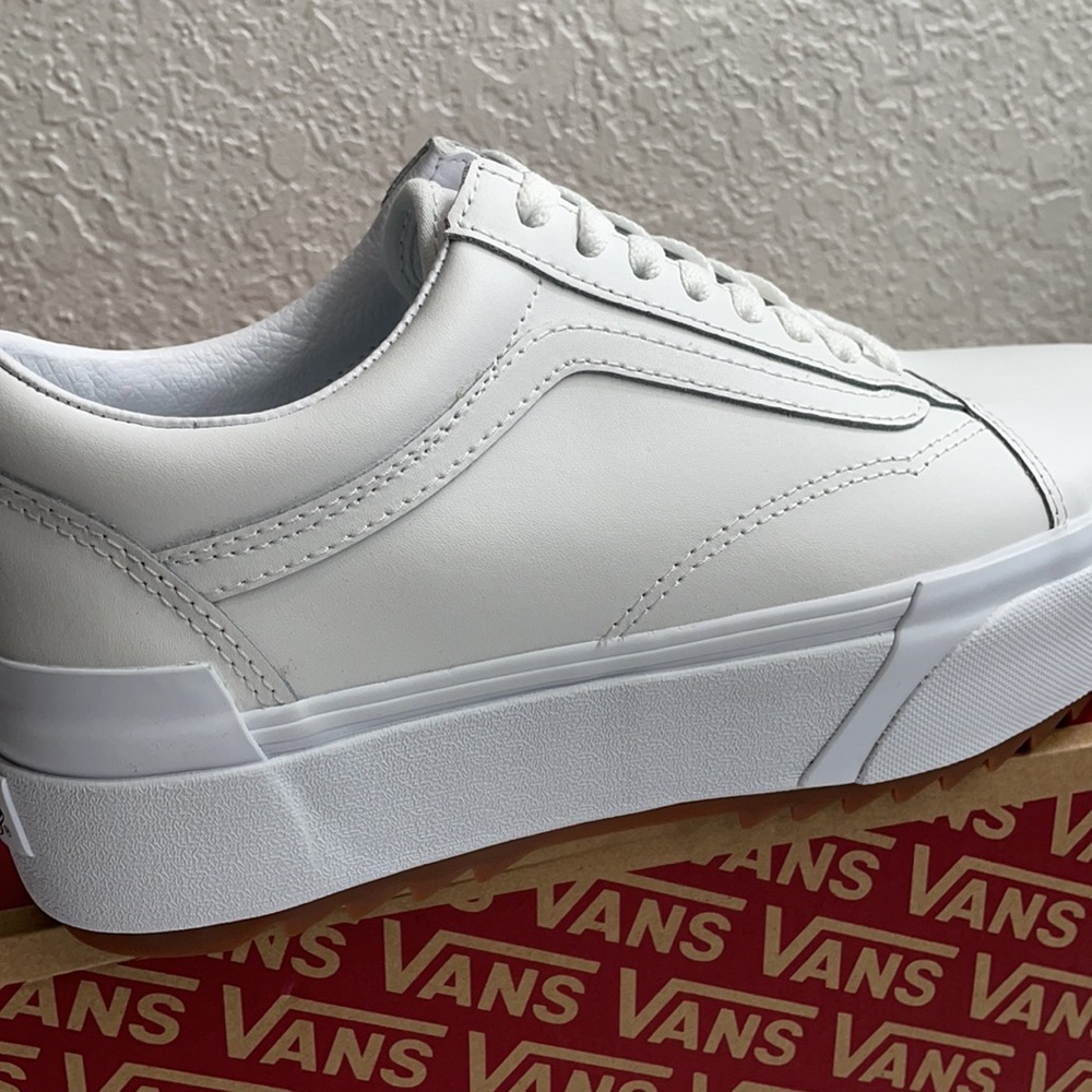 Vans White Platform Old Skool Women's Sneakers - Picture 8 of 11